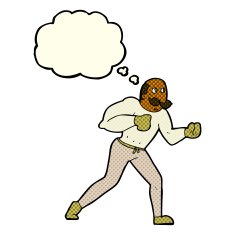 cartoon retro boxer man with thought bubble N6