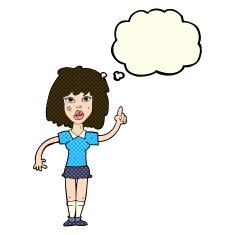 cartoon tough woman with idea thought bubble N4