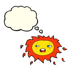cartoon sad sun with thought bubble N6