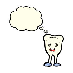 cartoon happy tooth with thought bubble N19
