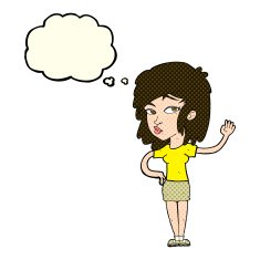 cartoon pretty woman waving with thought bubble N42