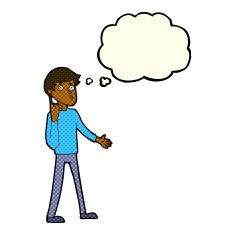 cartoon man asking question with thought bubble N26