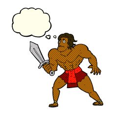 cartoon fantasy hero man with thought bubble N5