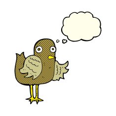 cartoon bird waving wing with thought bubble N5