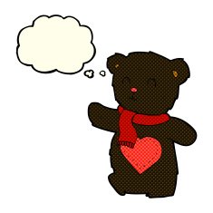 cartoon white teddy bear with love heart thought bubble N6