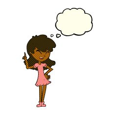 cartoon girl making point with thought bubble N6