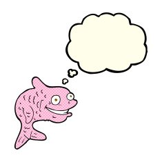cartoon happy fish with thought bubble N13