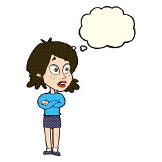 cartoon surprised woman with thought bubble N124