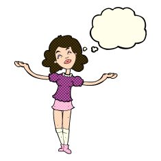 cartoon woman taking praise with thought bubble N5