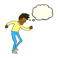 cartoon happy man dancing with thought bubble N21