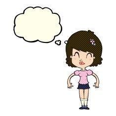 cartoon happy pretty woman with thought bubble N6