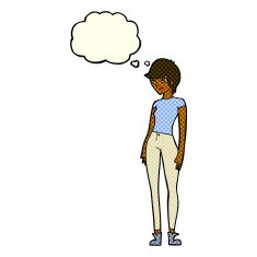 cartoon modern attractive woman with thought bubble N6