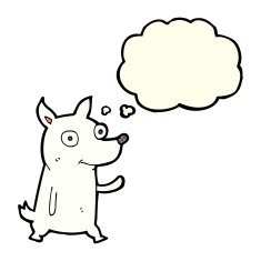 cartoon little dog waving with thought bubble N5