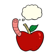cartoon apple with worm thought bubble N20