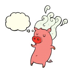 smelly cartoon pig with thought bubble N3