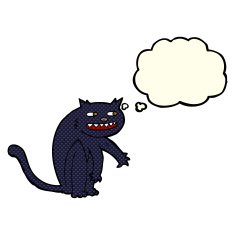 cartoon black cat with thought bubble N20