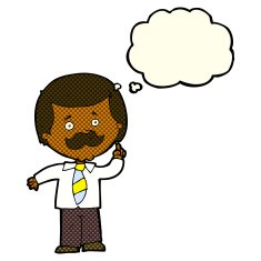cartoon newsreader man with idea thought bubble N6