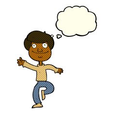 cartoon dancing man with thought bubble N10