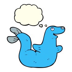 cartoon seal with thought bubble N10