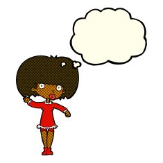 cartoon waving girl with thought bubble N6