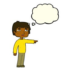 cartoon boy pointing with thought bubble N15