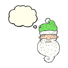 cartoon grim santa face with thought bubble N6