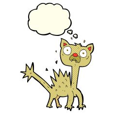 cartoon scared cat with thought bubble N3