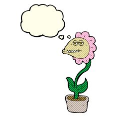 cartoon monster flower with thought bubble N6