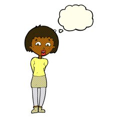 cartoon surprised woman with thought bubble N127