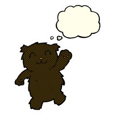 cartoon waving black bear with thought bubble N31