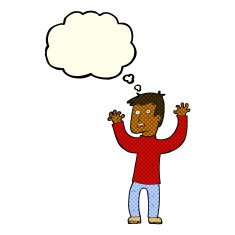 cartoon terrified man with thought bubble N115