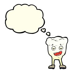 cartoon tooth looking smug with thought bubble N8