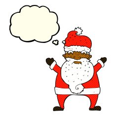 cartoon stressed out santa with thought bubble N6