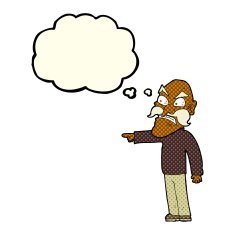 cartoon furious old man with thought bubble N5