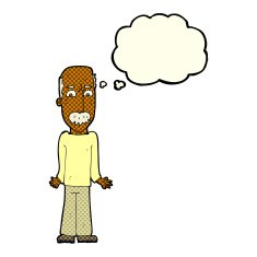 cartoon dad shrugging shoulders with thought bubble N6