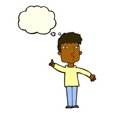 cartoon man raising point with thought bubble N6