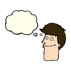 cartoon smiling man with thought bubble N15