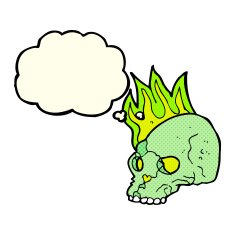cartoon spooky skull with thought bubble N84