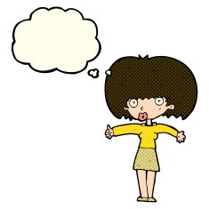 cartoon woman giving thumbs up symbol with thought bubble N32