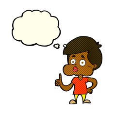 cartoon boy giving thumbs up with thought bubble N6