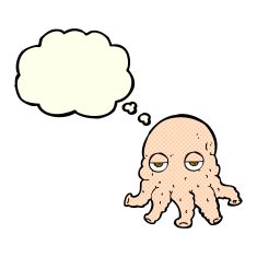 cartoon alien squid face with thought bubble N15