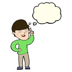 cartoon boy with idea thought bubble N41