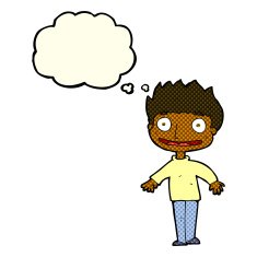 cartoon excited boy with thought bubble N80