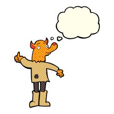 cartoon fox man with thought bubble N29