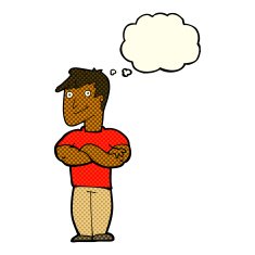 cartoon muscular man with thought bubble N6