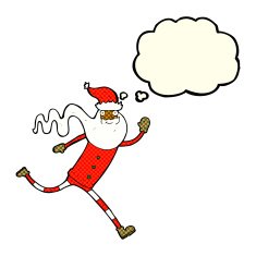 cartoon running santa with thought bubble N5