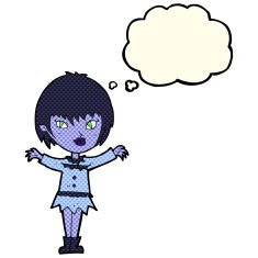 cartoon vampire girl with thought bubble N117