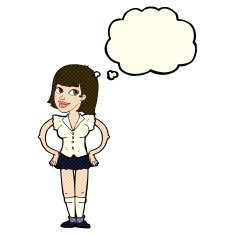 cartoon woman with hands on hips thought bubble N115