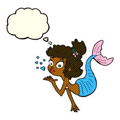 cartoon pretty mermaid with thought bubble N23