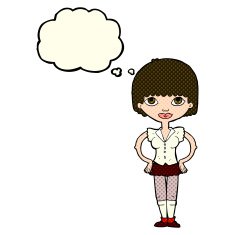 cartoon woman with hands on hips thought bubble N116